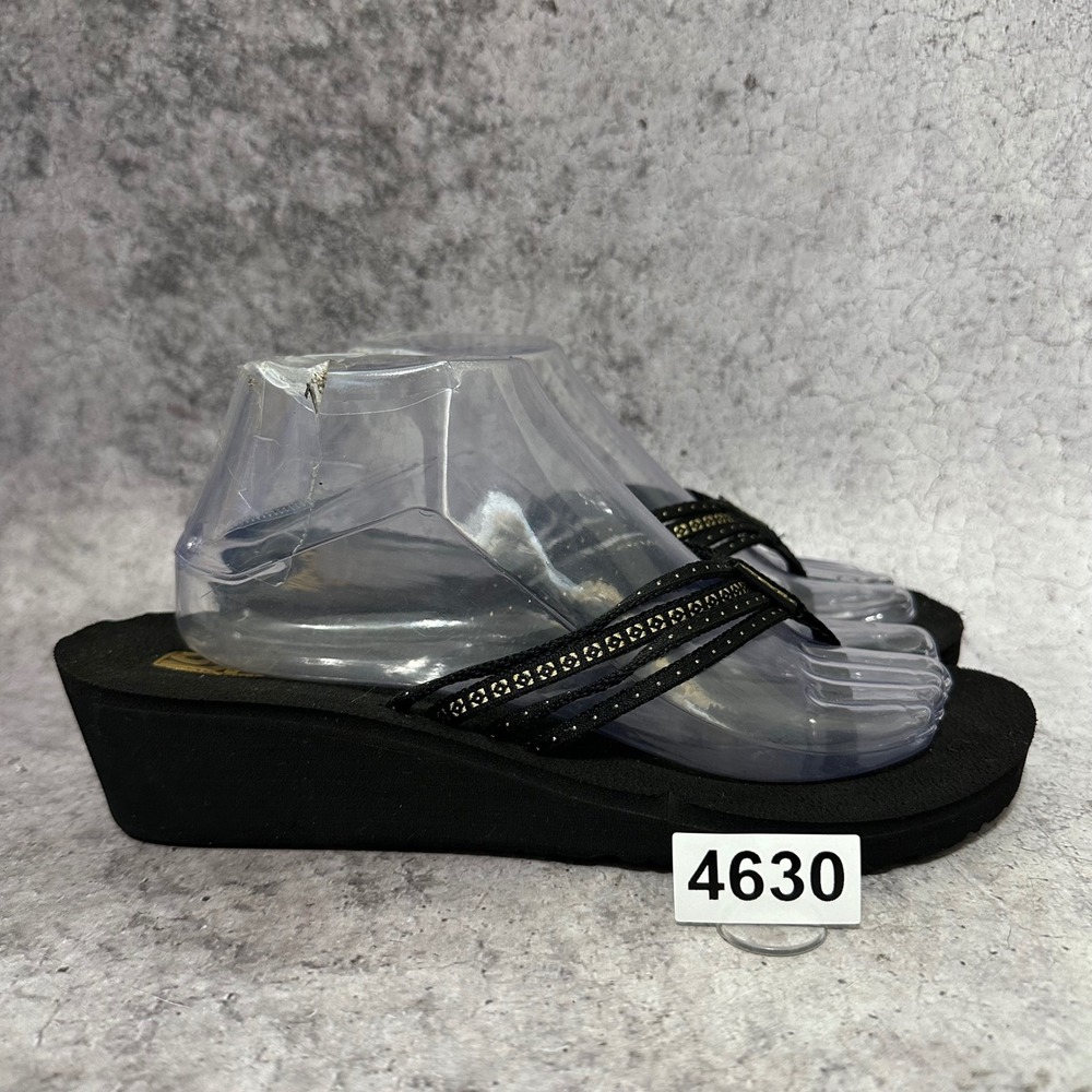 Teva Mush Mandalyn Wedge Ola 2 Sandals Womens 10 Blk Strappy Thong Platform 2"